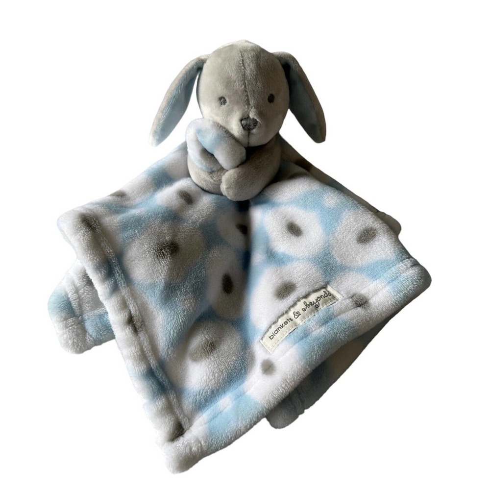 Blankets and Beyond Blue Gray Dog Puppy Polka Circles Dots Baby Blanket Lovey
